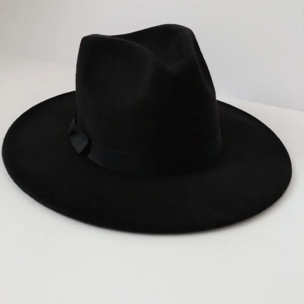 Abercrombie &‎ Fitch Black Hat Womens Felted Wide Brim Fedora Rancher Panama EUC